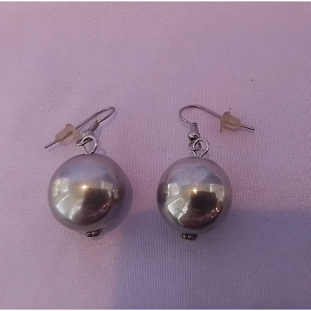Vintage Silver Tone Ball Drop Earrings With Fishhook Backs